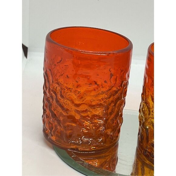 VTG Ryukyu 3 Pc Handblown Glass Ombre Low Ball Tumbler Amberina (Glows) 3 1/2" - Picture 7 of 15